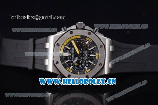 Audemars Piguet Royal Oak Offshore Diver Chrono Clone AP Calibre 3126 Automatic Steel Case with Black Dial Stick Markers and Black Rubber Strap - 1:1 Original (ZF) - Click Image to Close